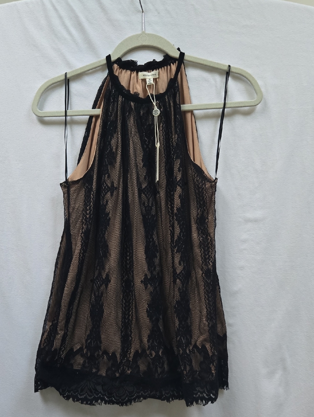 Max Studio Black Lace Halter with Nude Lining
